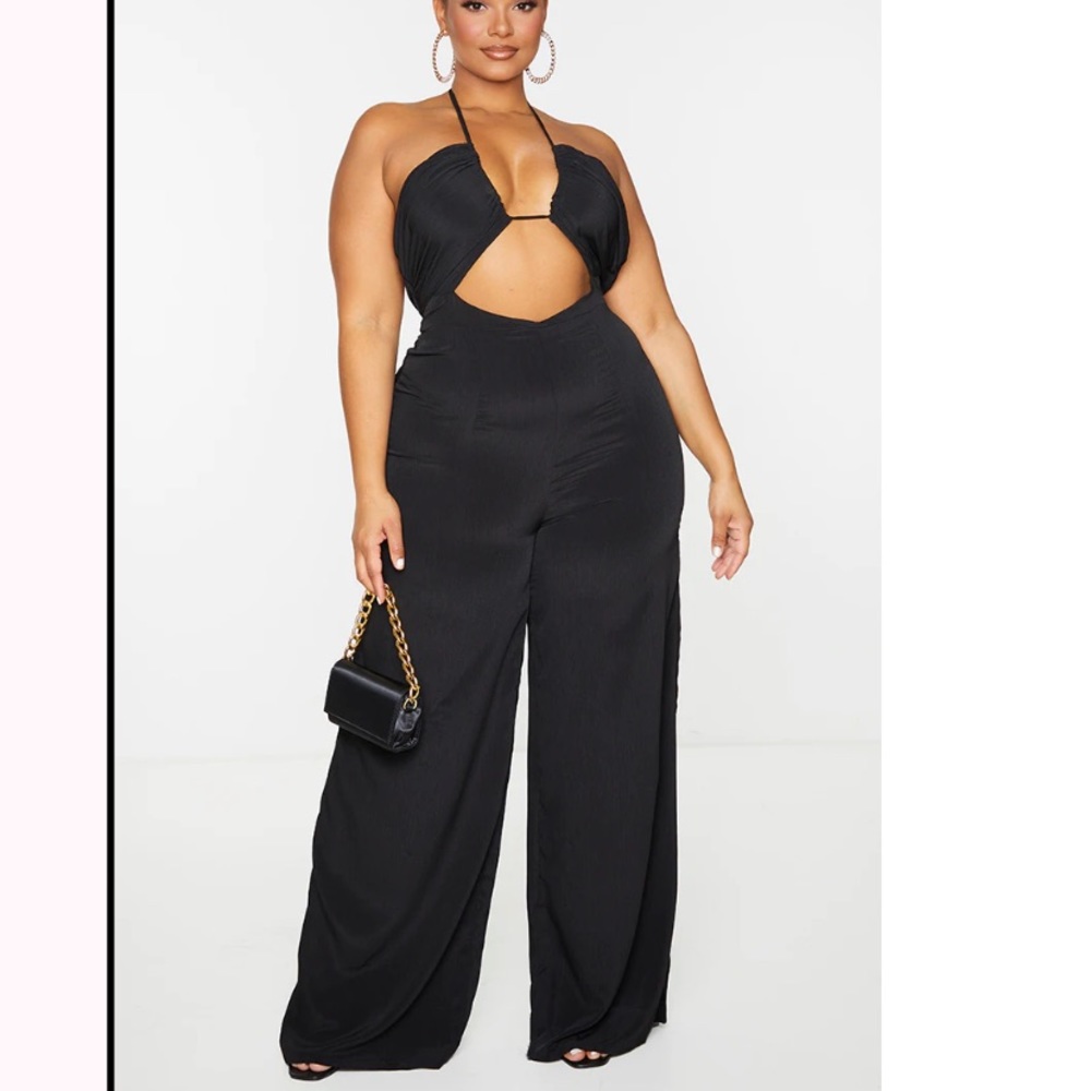 Plus Black Floaty Adjustable Lace Back Jumpsuit